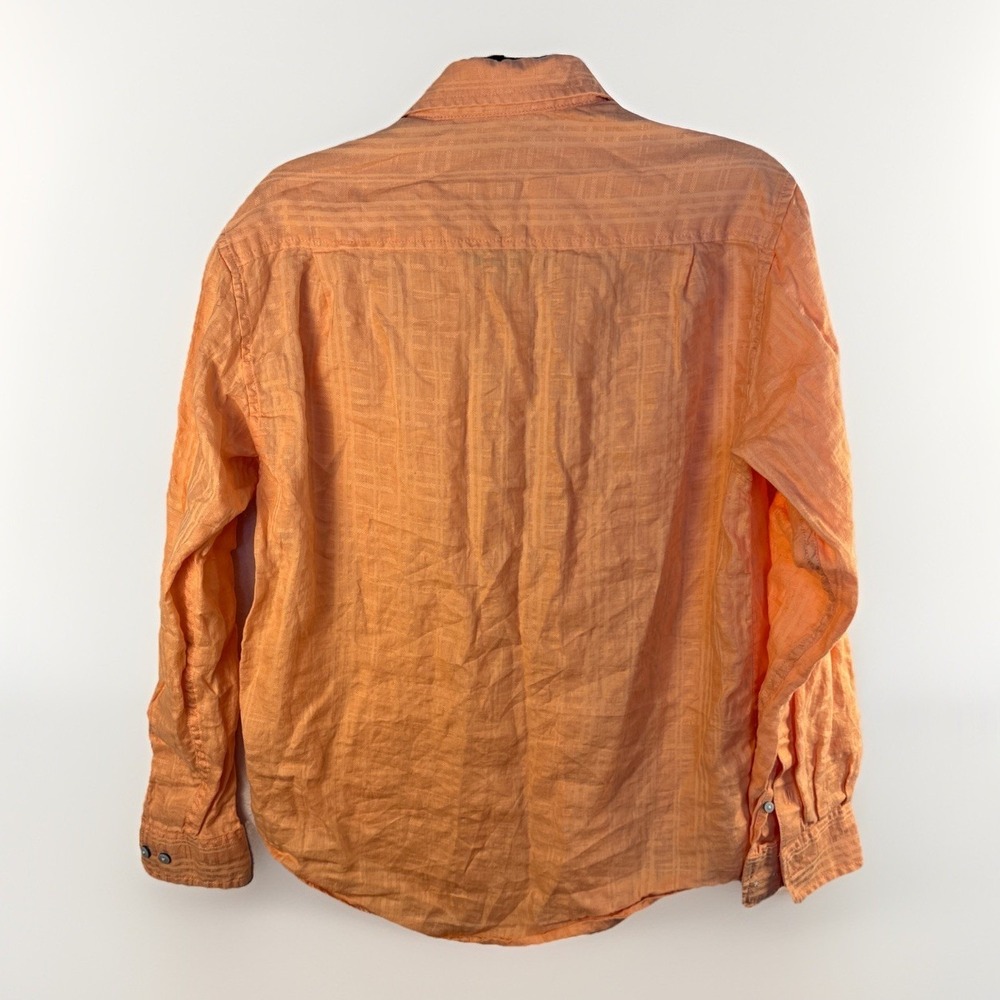 Caribbean Peachy Orange Linen Button Up Top Beachy Coastal Roll Tab Sleeve Small - Picture 2 of 10